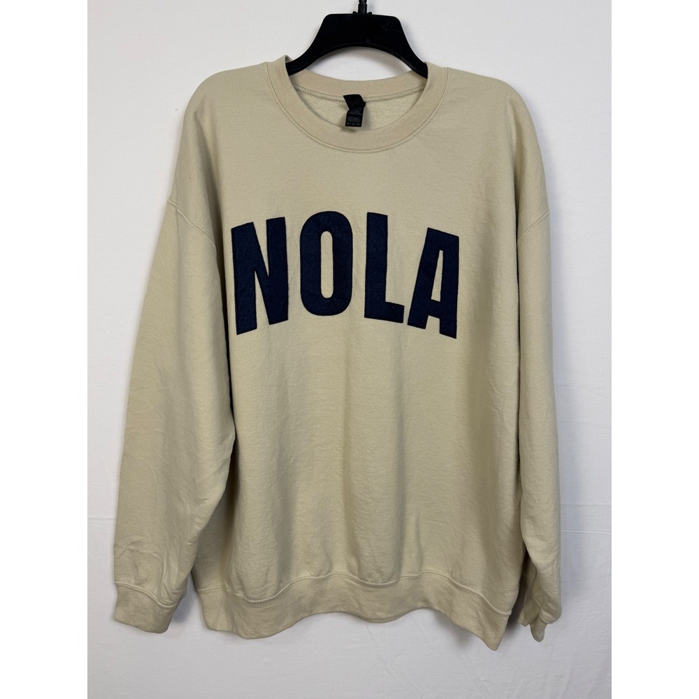 Gildan Mens Cotton Blend NOLA Sweatshirt XL Tan New Orleans Graphic Pullover